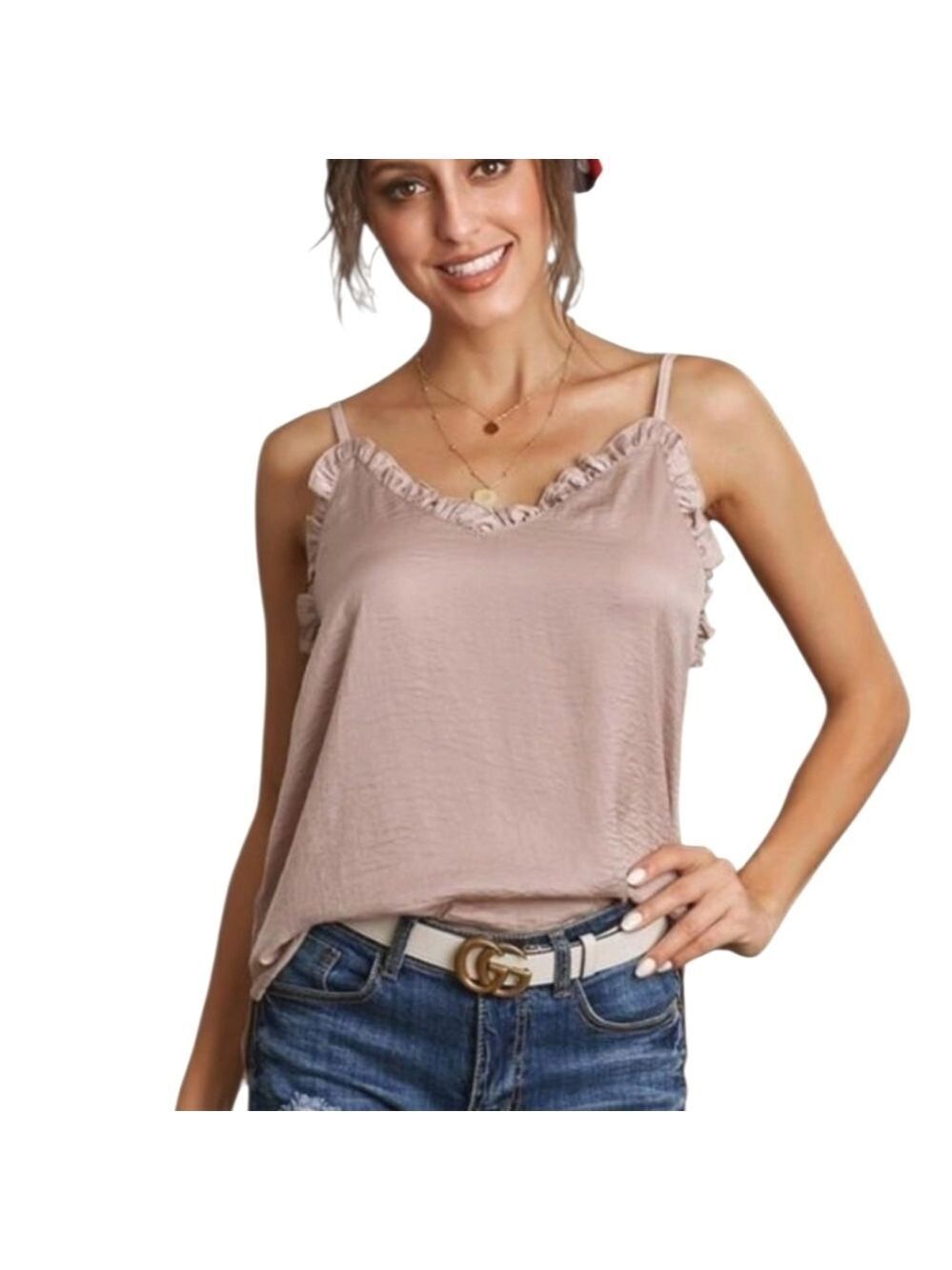 TRÏBE Y2K Pink Color Ruffle Satin Like Tank Camisole Size Small NWT